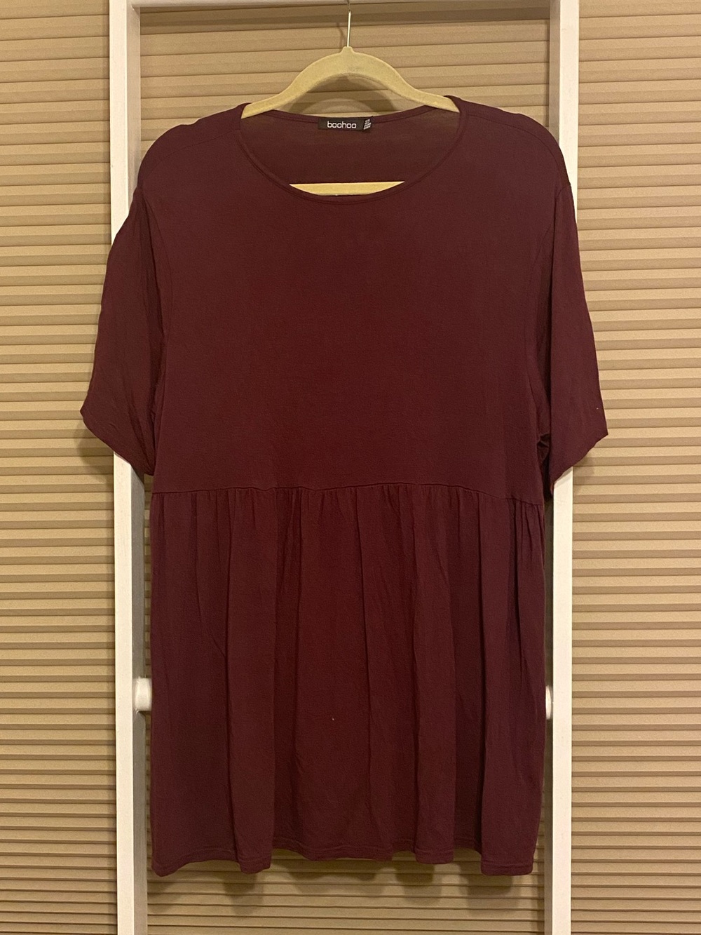 Boohoo Burgundy Short Sleeve Babydoll Tunic